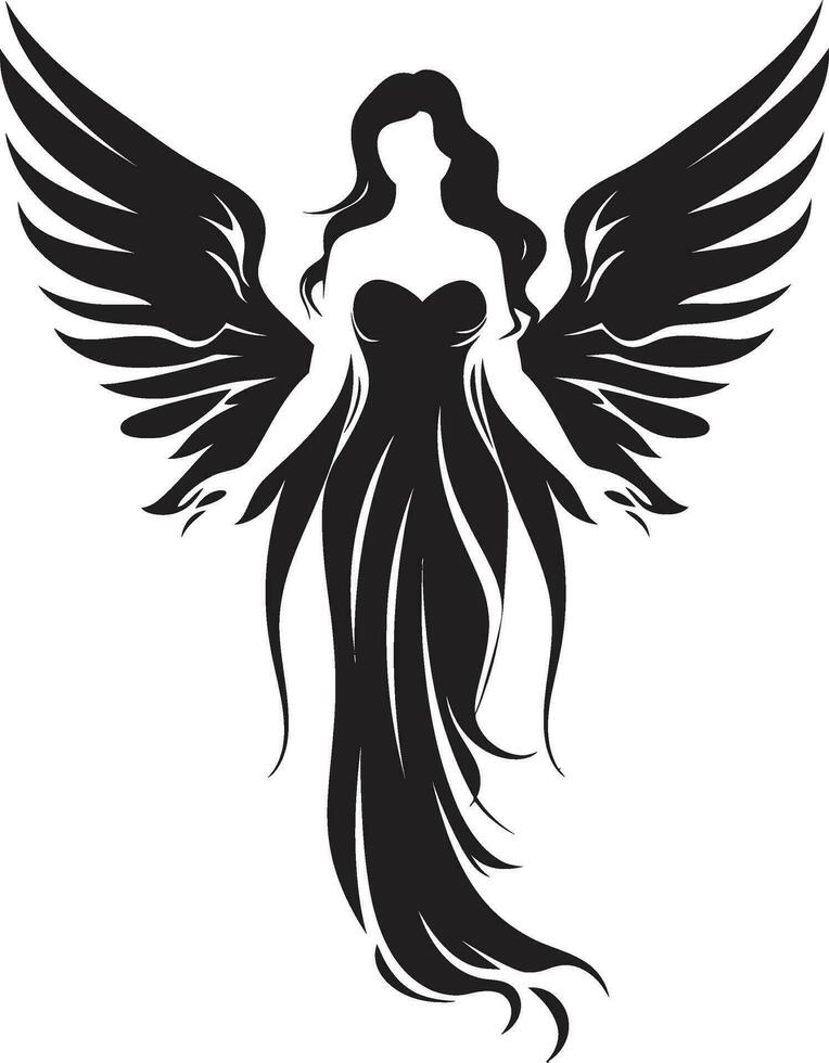himmelskt nåd vektor änglalik logotyp himmelsk budbärare svart vingar symbol