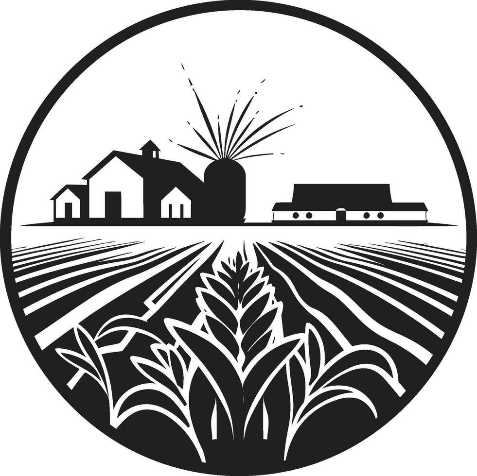 hemman horisont svart logotyp för lantbruk landsbygden arv jordbruks vektor ikon