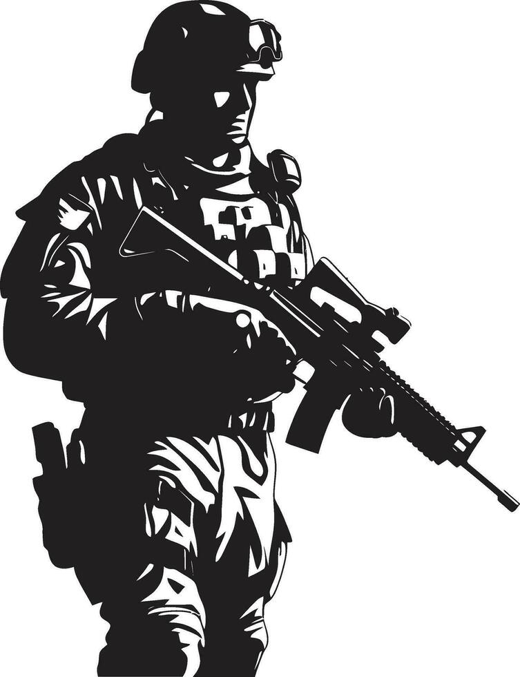 Soldat s Entschlossenheit schwarz Soldat Logo Design Kämpfer Kraft bewaffnet Soldat schwarz Symbol vektor