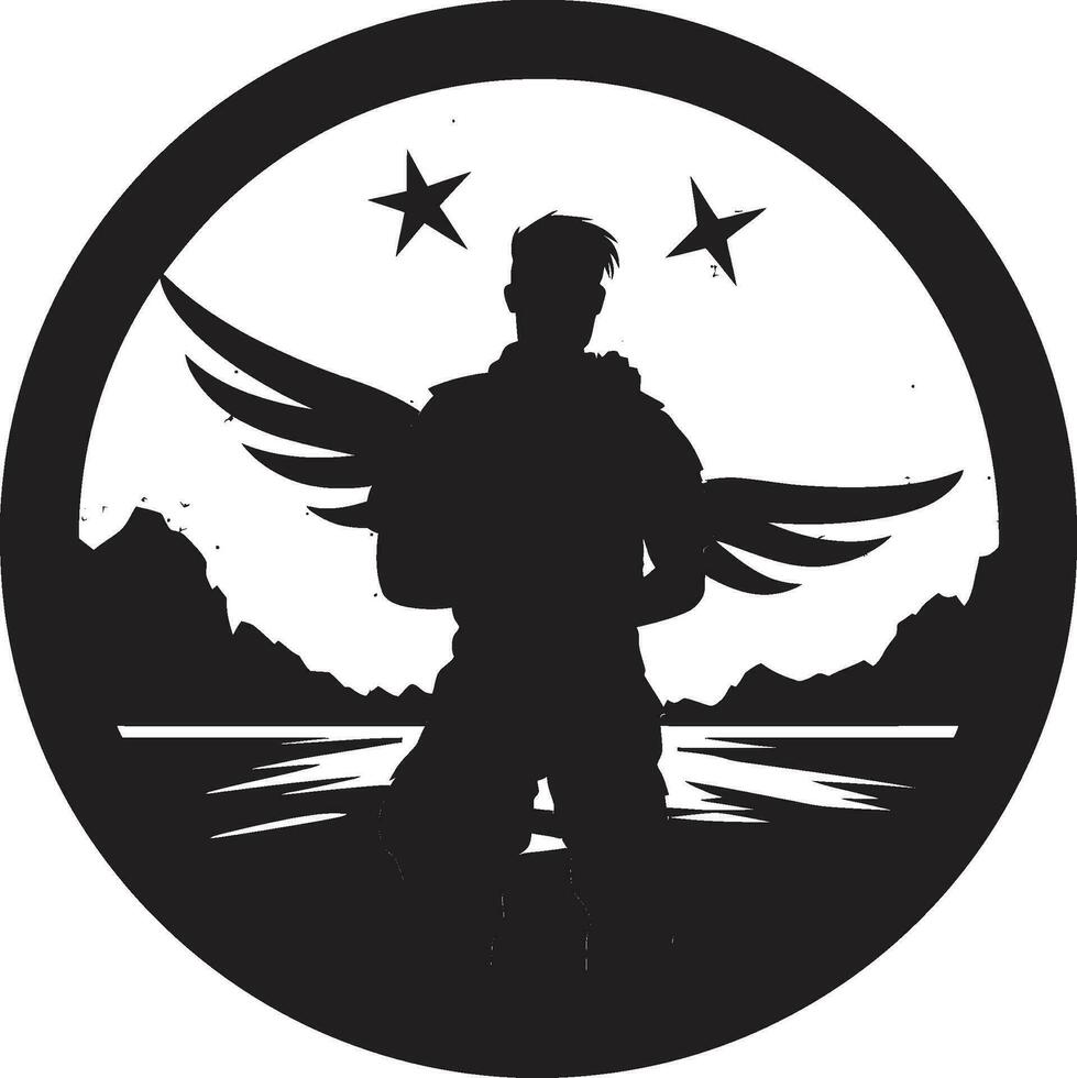 defensiv tapperhet svart logotyp ikon av ett arméman bekämpa beredskap vektor väpnad krafter emblem