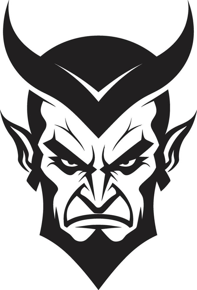 demonisk intryck svart ikon av jäkel s olycksbådande anlete vrede släpptes loss aggressiv jäkel s ansikte vektor symbol