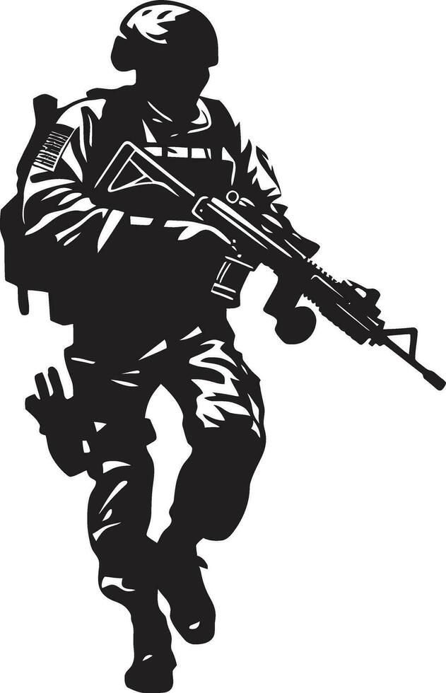 heroisk- lösa svart väpnad soldat logotyp design vaksam beskyddare vektor arméman svart ikon