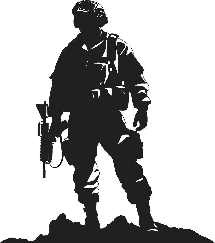 Krieger Stärke Vektor Soldat Emblem im schwarz militant Präzision bewaffnet Kräfte schwarz Logo Design