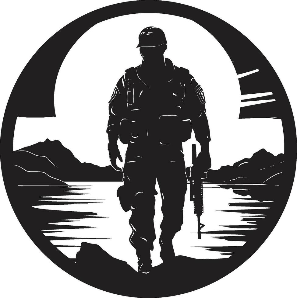 Wächter Tapferkeit schwarz Soldat Symbol Design Kampf Präzision Vektor bewaffnet Kräfte Logo