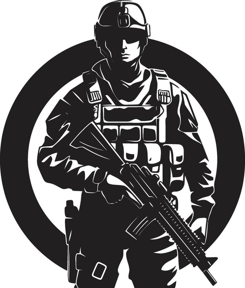 Soldat s Entschlossenheit schwarz Soldat Symbol Kampf Wächter Vektor Soldat Logo
