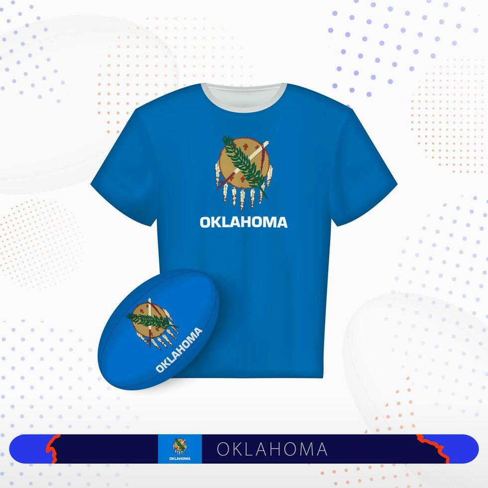 Oklahoma Rugby Jersey mit Rugby Ball von Oklahoma auf abstrakt Sport Hintergrund. vektor