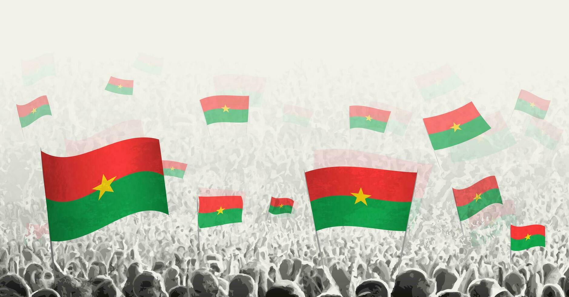 abstrakt folkmassan med flagga av Burkina faso. människors protest, rotation, strejk och demonstration med flagga av Burkina faso. vektor