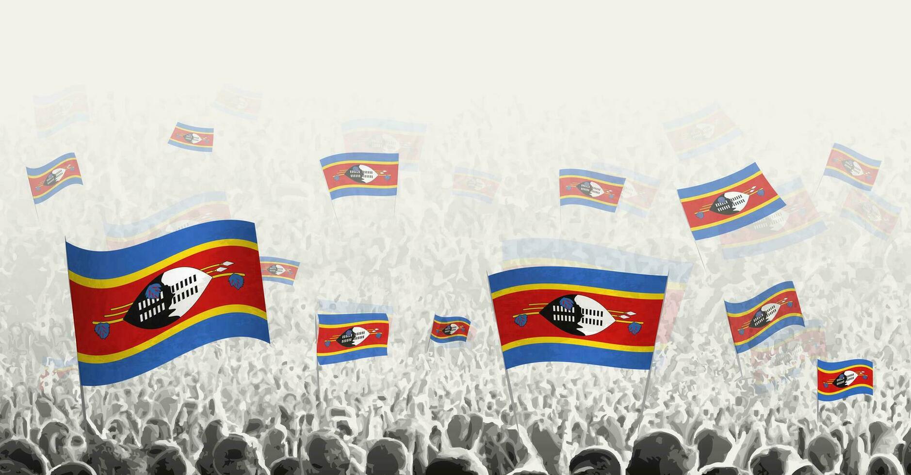 abstrakt Menge mit Flagge von Swasiland. Völker Protest, Revolution, Streik und Demonstration mit Flagge von Swasiland. vektor