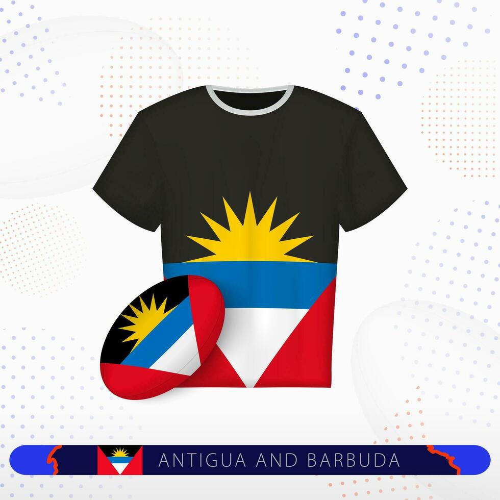 Antigua und Barbuda Rugby Jersey mit Rugby Ball von Antigua und Barbuda auf abstrakt Sport Hintergrund. vektor