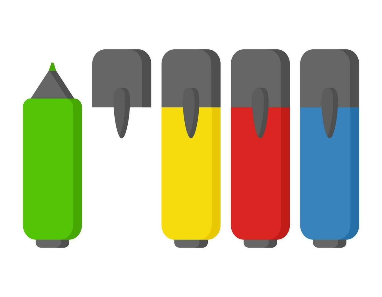Marker Stift einstellen isoliert auf Weiß Hintergrund. bunt Schule und Büro Lieferungen. Vektor Illustration.