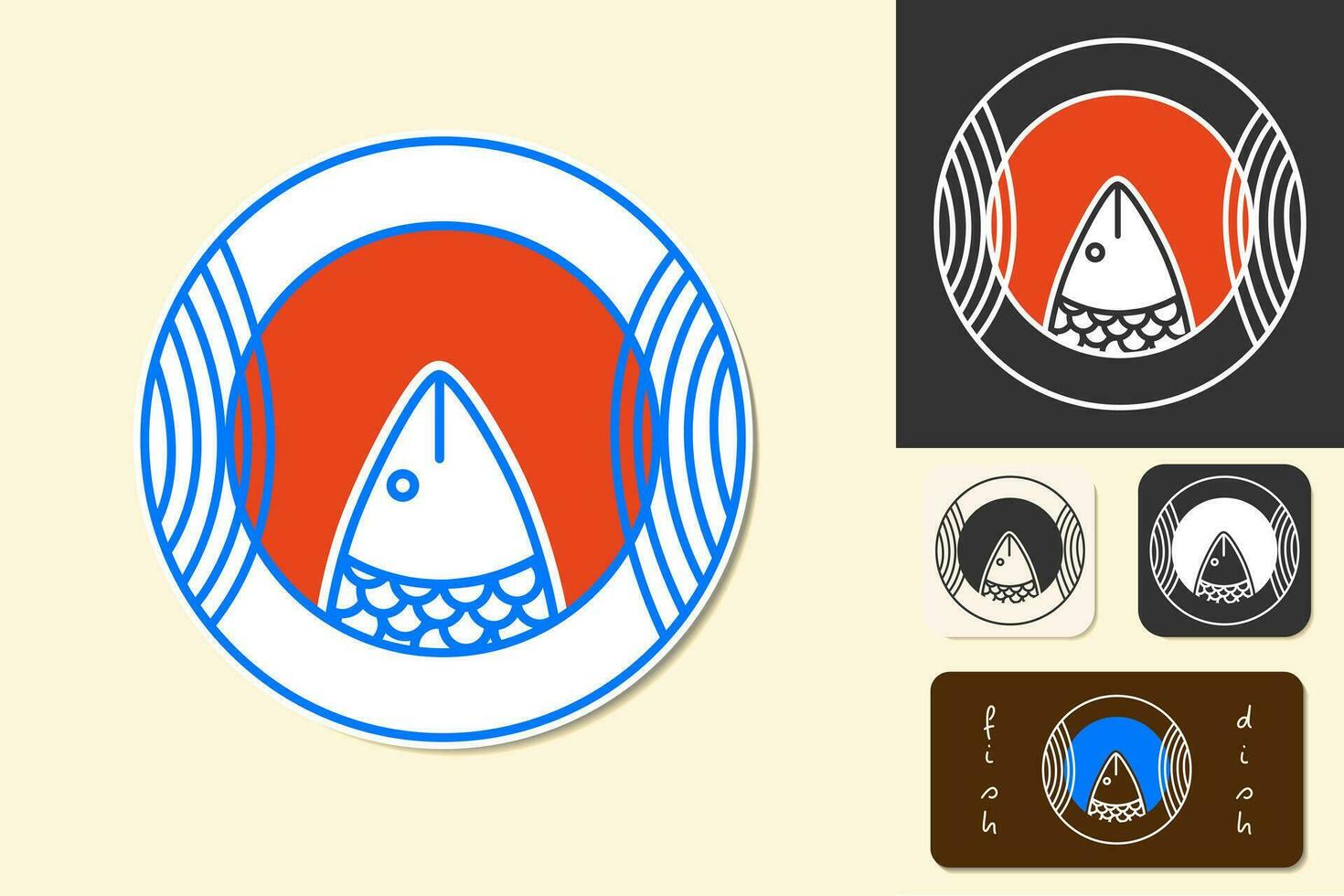 Logo Symbol Fisch Restaurant Cafe isoliert Vektor einstellen