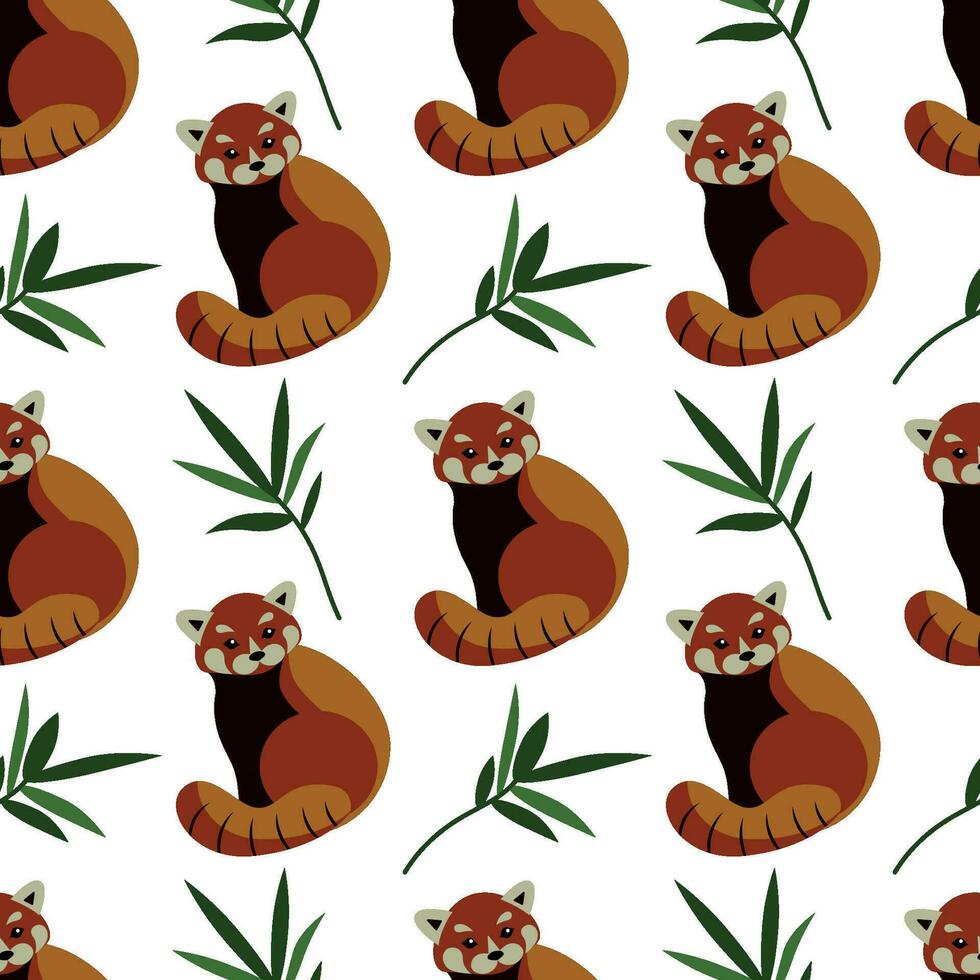 sömlös mönster med röd panda och bambu. för Kläder, bakgrund, omslag papper, tapet. vektor