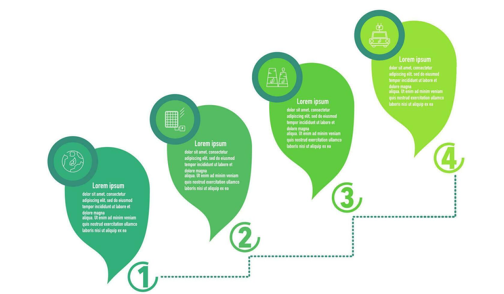infographic förnybar energi mall för energi konsumtion hållbar information presentation. vektor Tal bubbla och geometrisk element. eco grön arbetsflöde diagram. Rapportera planen 4 ämnen