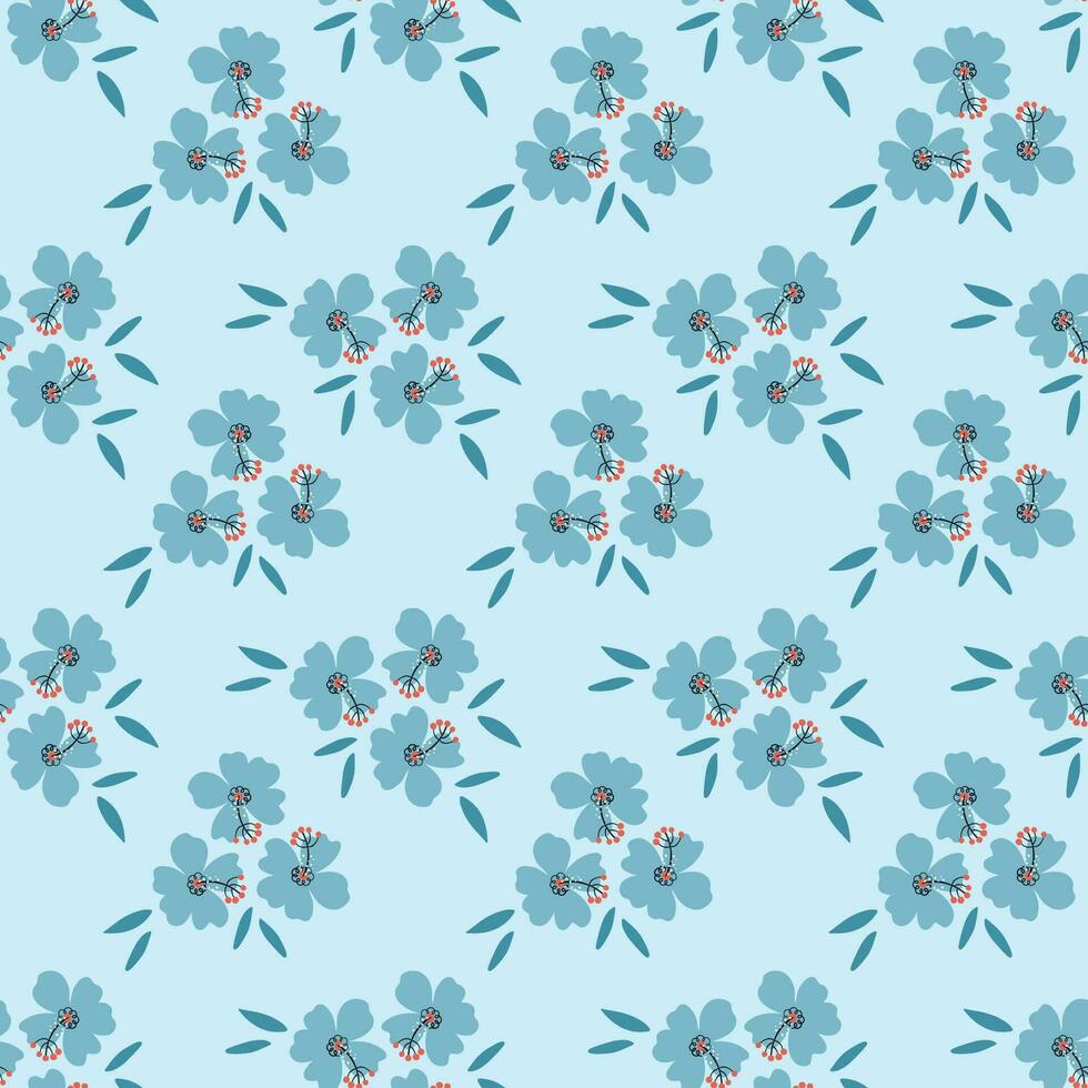 nahtlos Blumen- Muster mit Rosmalve Blumen. schön Sommer- blühen Hintergrund. naiv Kunst Pflanzen. perfekt zum Stoff Design, Hintergrund, Verpackung Papier. Hand gezeichnet Vektor Illustration.