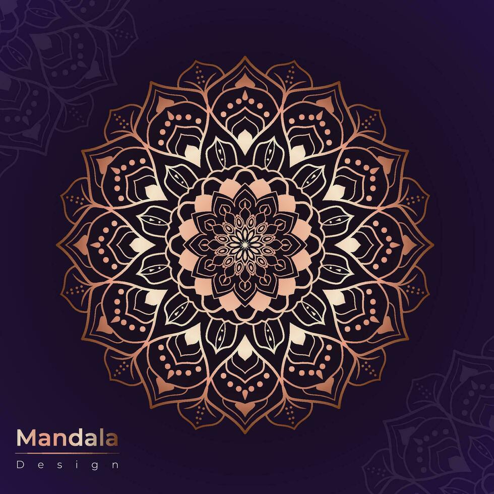 lyx mandala design mall i guld med svart bakgrund, färg bok mönster i mandala stil för mehndi, tatuering, mehndi, dekorativ ornament i etnisk orientalisk stil vektor