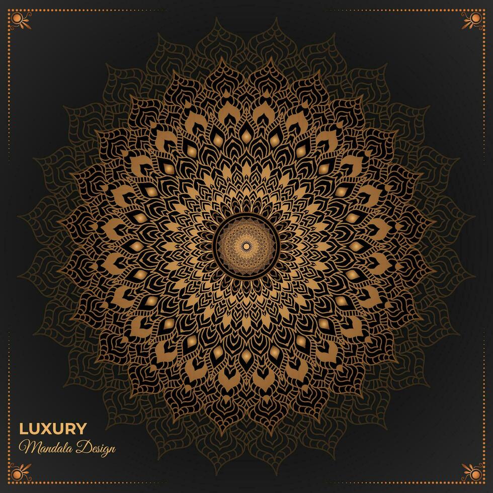 Luxus Mandala Design Vorlage im Gold mit schwarz Hintergrund, Färbung Buch Muster im Mandala Stil zum mehndi, Tätowierung, mehndi, dekorativ Ornamente im ethnisch orientalisch Stil vektor