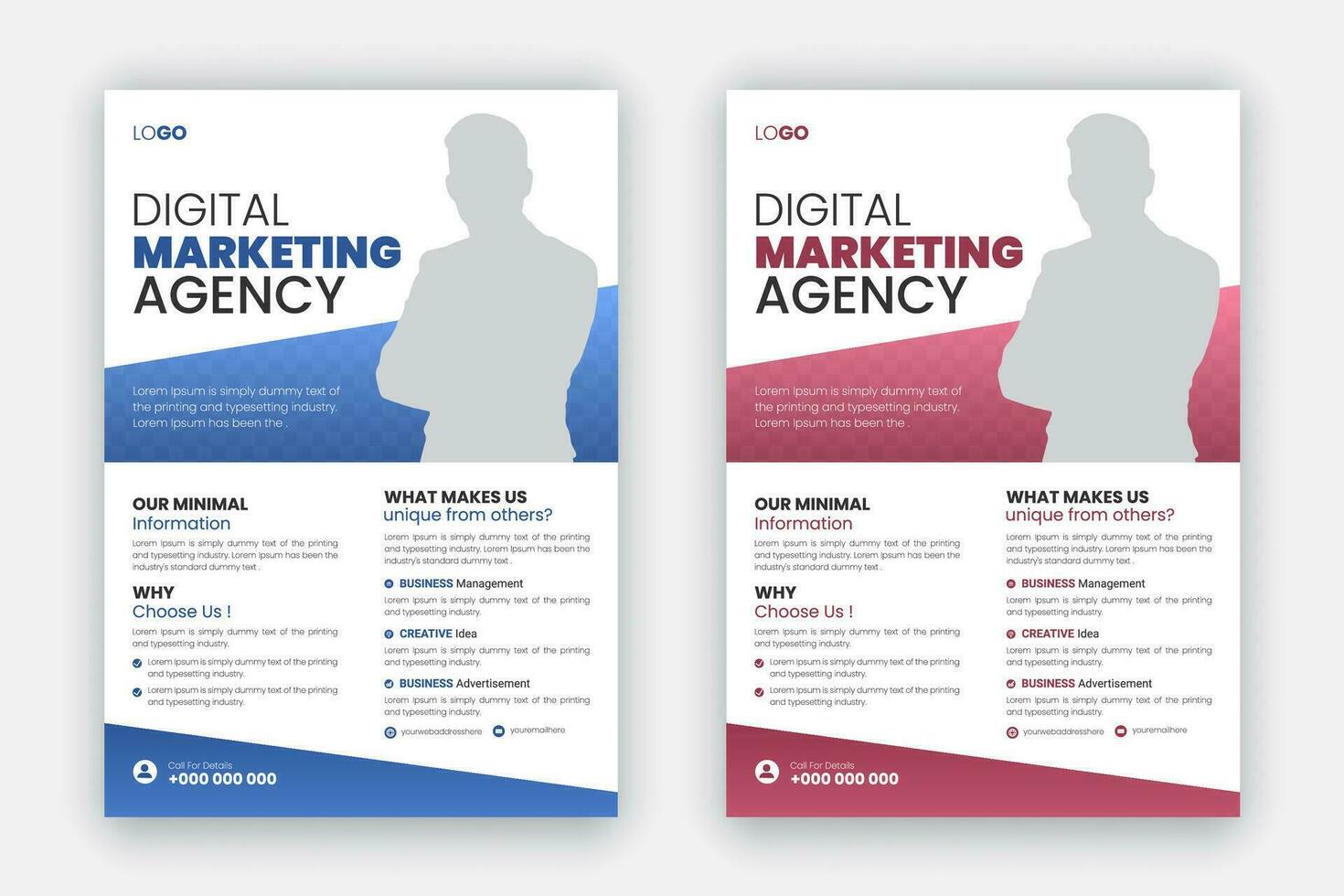 Digital Marketing Agentur a4 Flyer einstellen Vorlage, modern korporativ kreativ Fachmann und Geschäft Broschüre Design, jährlich Bericht, Layout mit Blau und Rosa Farbe Flyer bündeln zum Geschäft Beförderung vektor