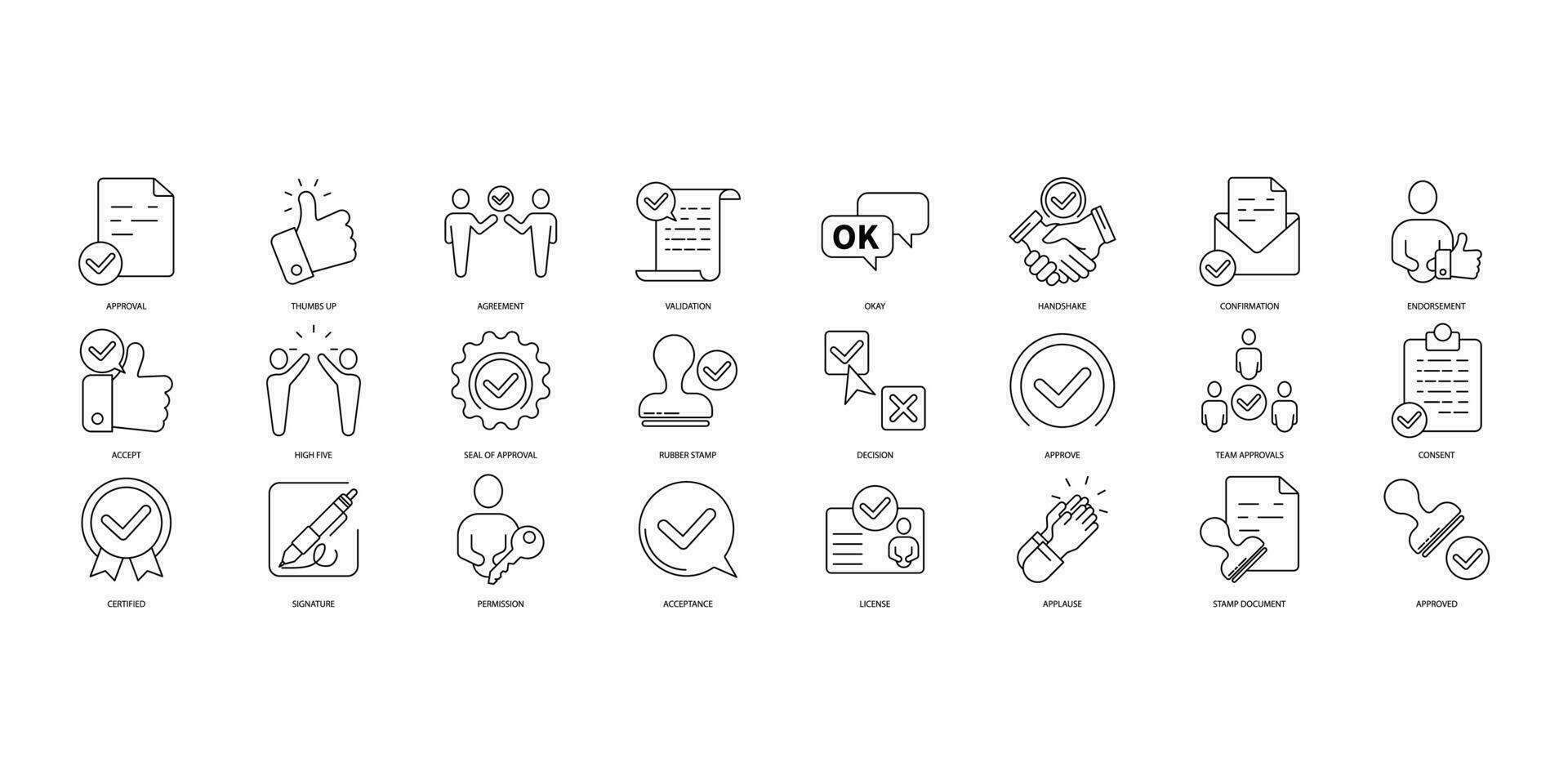 godkännande ikoner uppsättning. uppsättning av redigerbar stroke icons.vector uppsättning av godkännande vektor