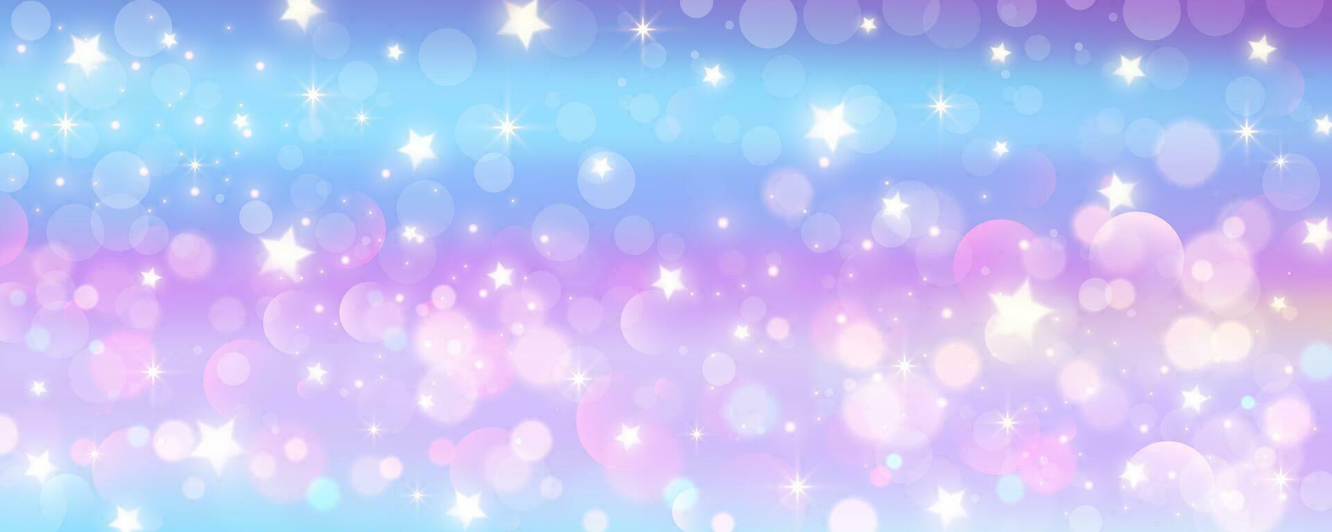 lila enhörning bakgrund. pastell vattenfärg himmel med glitter stjärnor och bokeh. fantasi galax med holografiska textur. magi marmor Plats. vektor