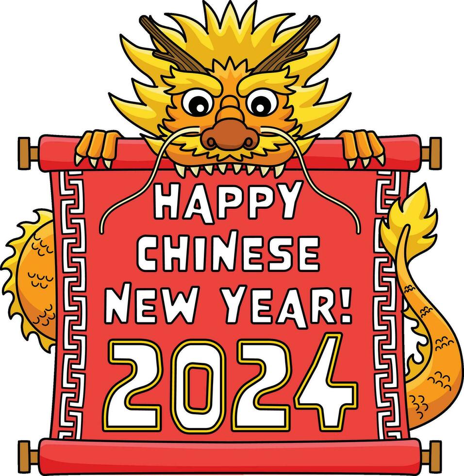 Lycklig kinesisk år 2024 tecknad serie färgad ClipArt vektor