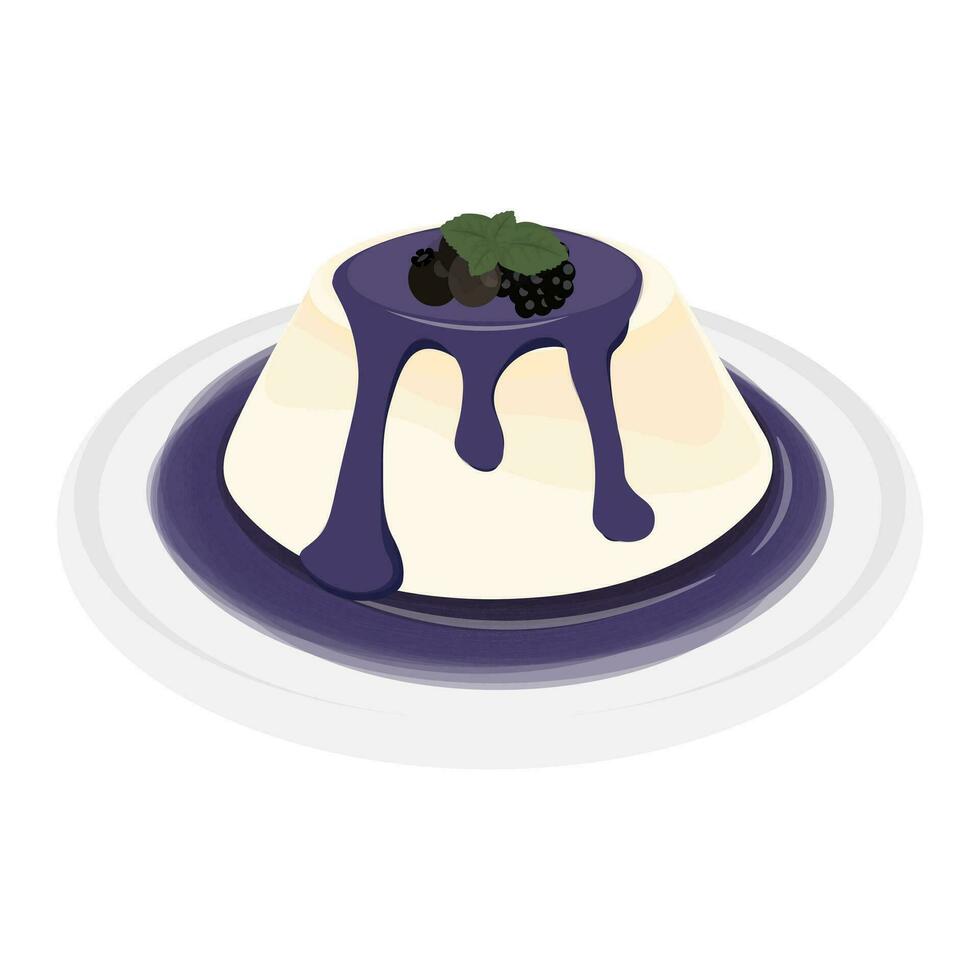 logotyp illustration av en blåbär panna cotta eller blåbär gelé tjock vaniljsås pudding vektor