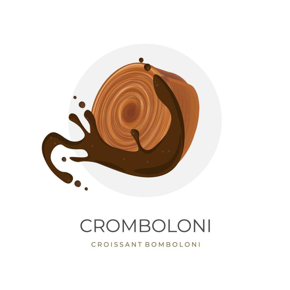 Logo Illustration Cromboloni Croissant Bomboloni oder Neu York rollen mit geschmolzen Schokolade vektor