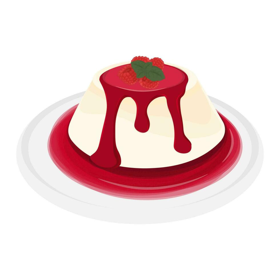 logotyp illustration vektor jordgubb panna cotta eller jordgubb tjock vaniljsås isolerat