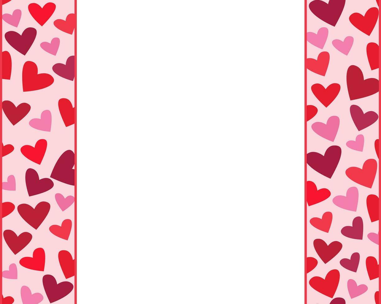 Vertikale Rahmen mit Herzen. rot und Rosa Konfetti im das gestalten von Herzen bilden ein rechteckig rahmen. es ist benutzt wie ein Design Element zum Valentinstag Tag. Lager Illustration vektor