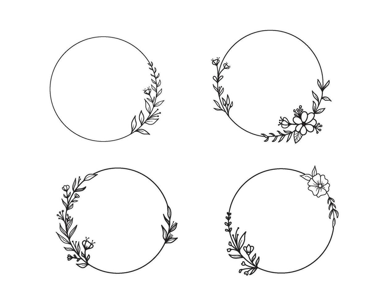 hand dragen blommig ramar med blommor, gren och löv. krans. elegant logotyp mall. vektor illustration för etiketter, branding företag identitet, bröllop inbjudan