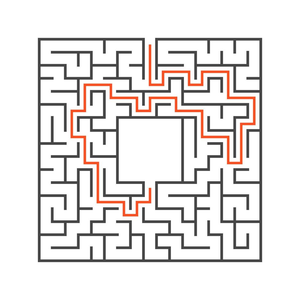 abstraktes quadratisches Labyrinth. Spiel für Kinder. Puzzle für Kinder. Labyrinth Rätsel. flache Vektorillustration. mit Antwort. mit Platz für Ihr Bild. den richtigen Weg finden. vektor