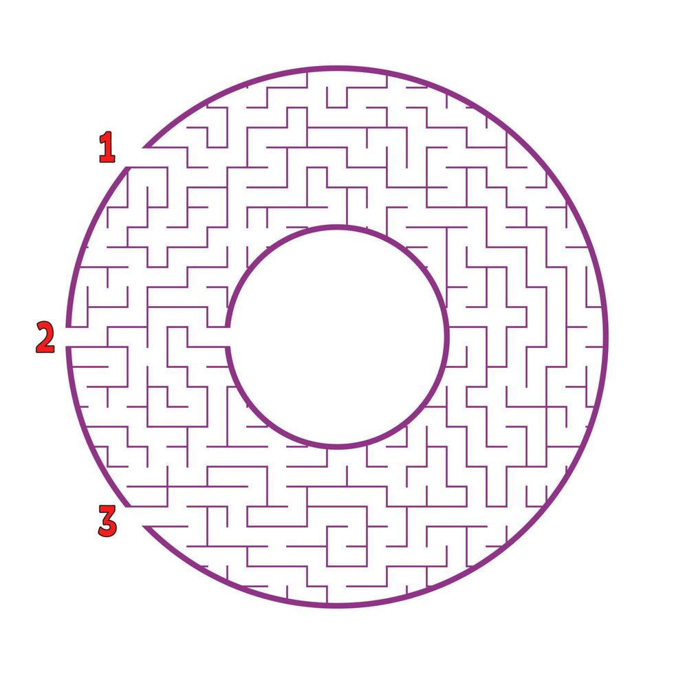 färg rund labyrint. med tre sätt. spel för barn. pussel för barn. labyrint gåta. platt vektor illustration isolerad på vit bakgrund. med plats för din bild.