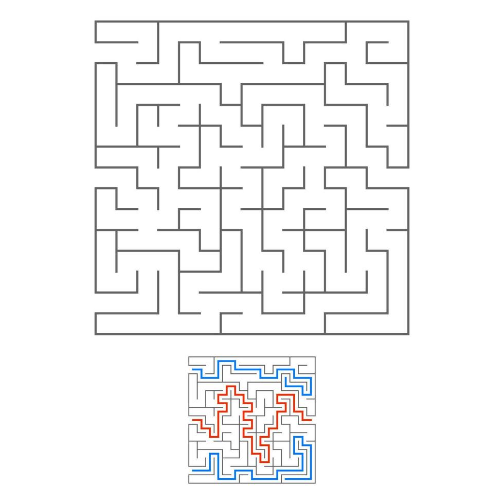 abstraktes quadratisches Labyrinth. Spiel für Kinder. Puzzle für Kinder. Labyrinth Rätsel. schwarze flache Vektorillustration lokalisiert auf weißem Hintergrund. mit Antwort. vektor