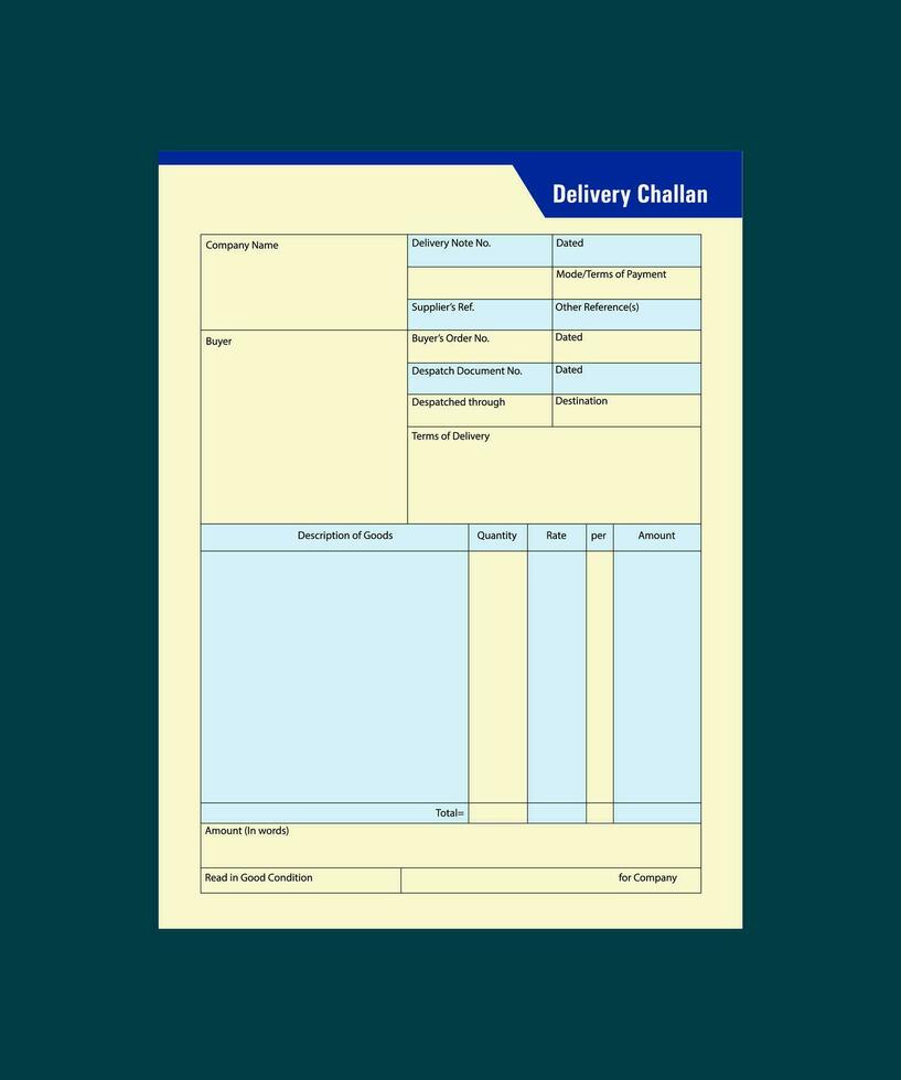 Rechnung challan Vorlage Design, Challan, Lieferung Challan, challan form, Rechnung von Eintrag Unterkunft Unterhose, Rechnung von Eintrag Sendung, kleinlich Kasse, Rechnung von Eintrag Atemwege, vektor