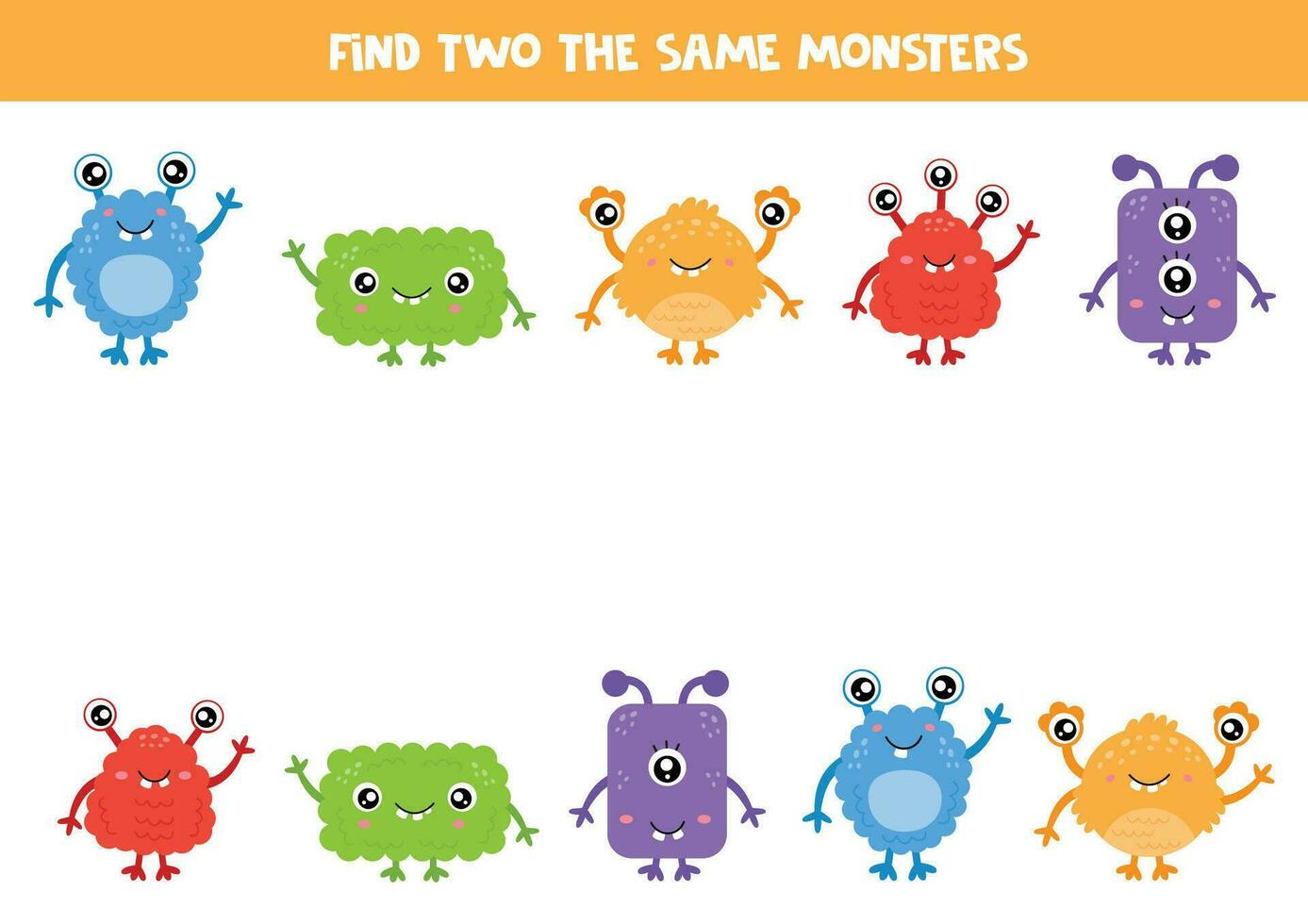 finden zwei das gleich Monster. lehrreich Spiel zum Vorschule Kinder. vektor