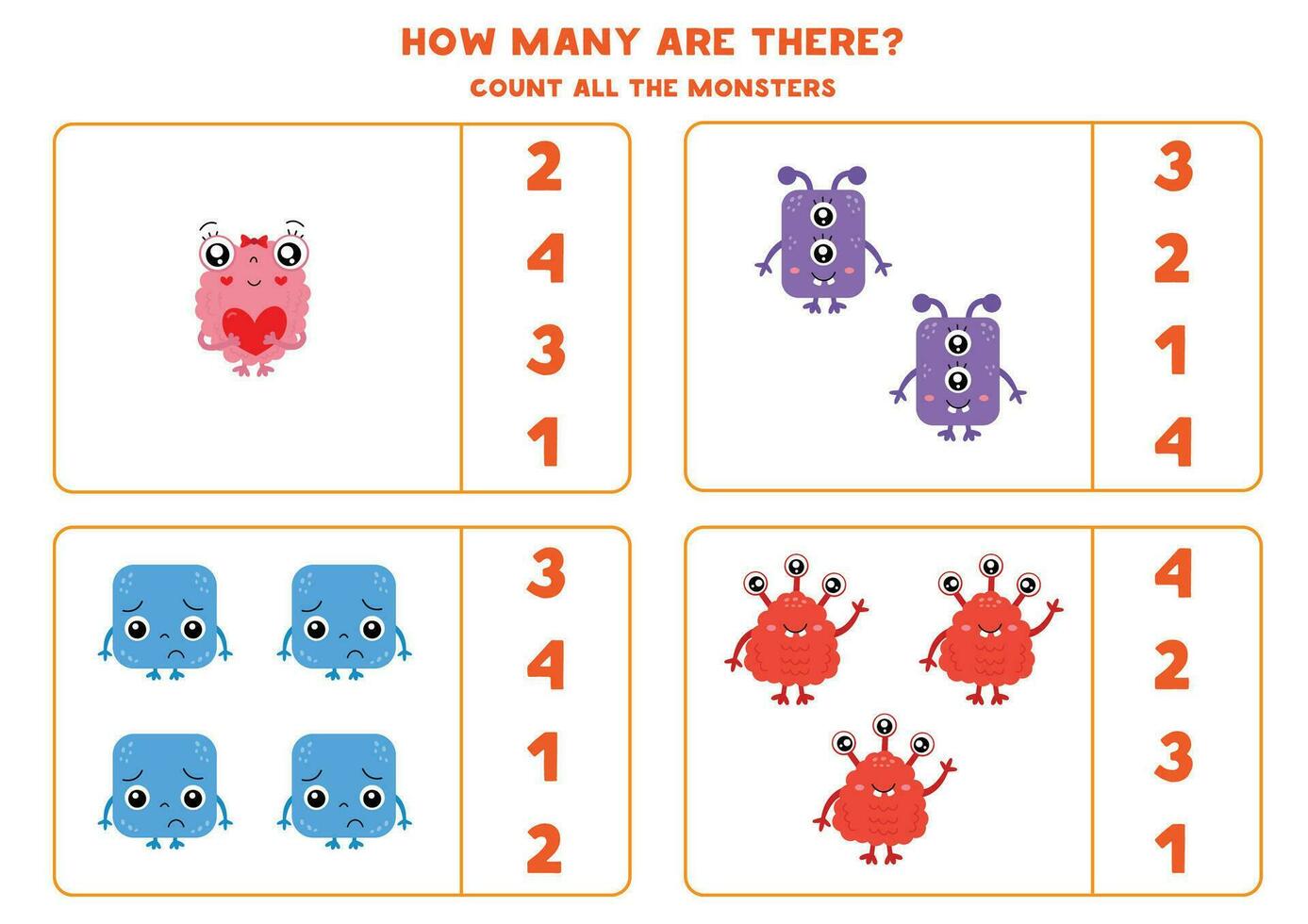 räkna Allt söt och färgrik monster och cirkel de korrekt svarar. vektor