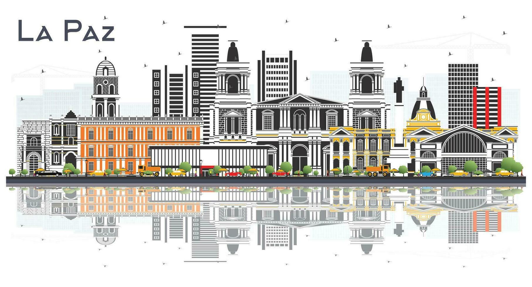 la paz bolivia stad horisont med Färg byggnader och reflektioner isolerat på vit. företag resa och turism begrepp med historisk arkitektur. la paz stadsbild med landmärken. vektor