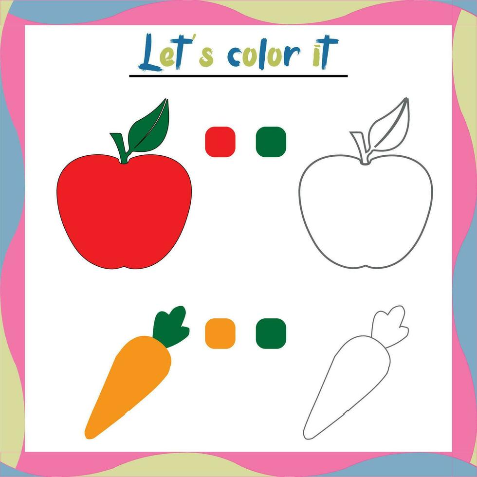 färg kalkylblad för småbarn. tryckbar pedagogisk färg sida för ungar. vektor illustrationer.