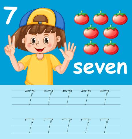 Nummer sju spårar alfabetet kalkylblad vektor