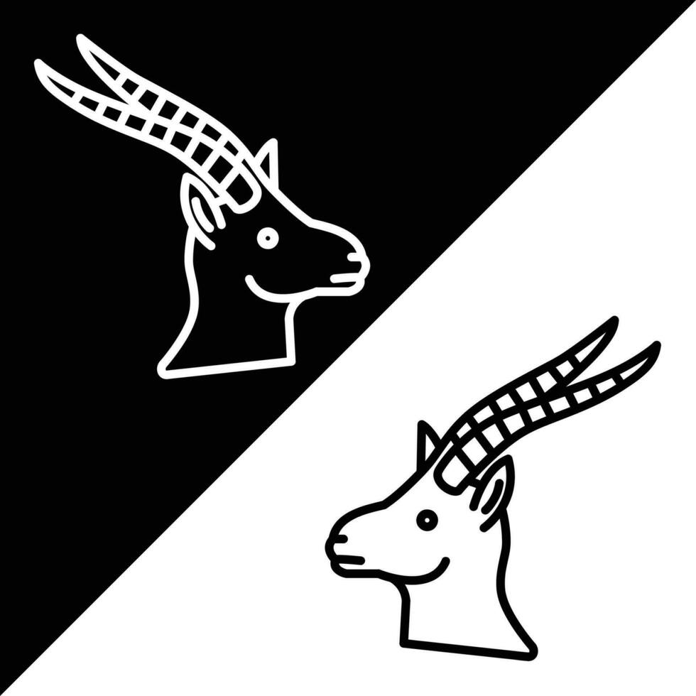 Gazelle Vektor Symbol, geradlinig Stil Symbol, von Tier Kopf Symbole Sammlung, isoliert auf schwarz und Weiß Hintergrund.