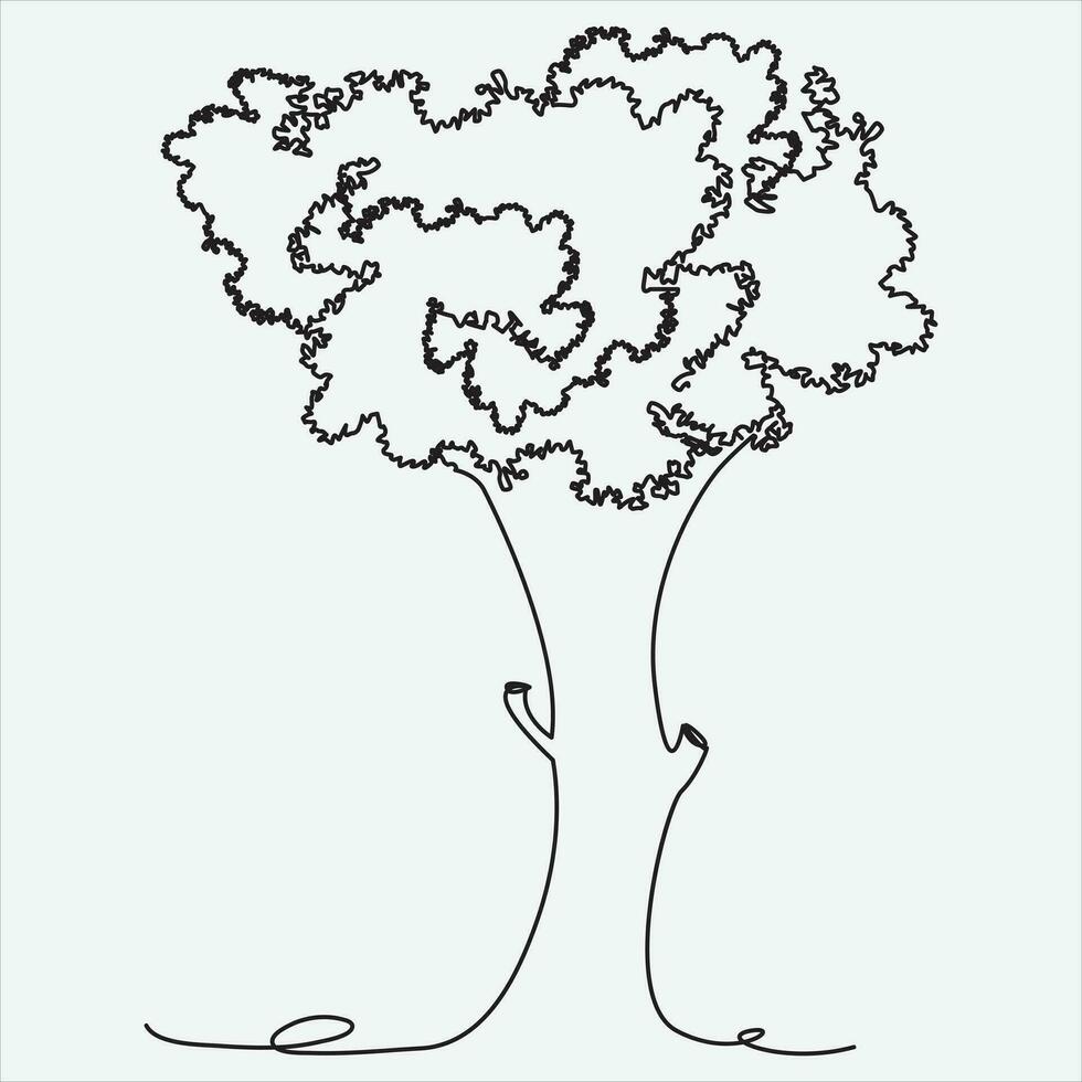 einer Linie Hand gezeichnet Baum Gliederung Vektor Illustration