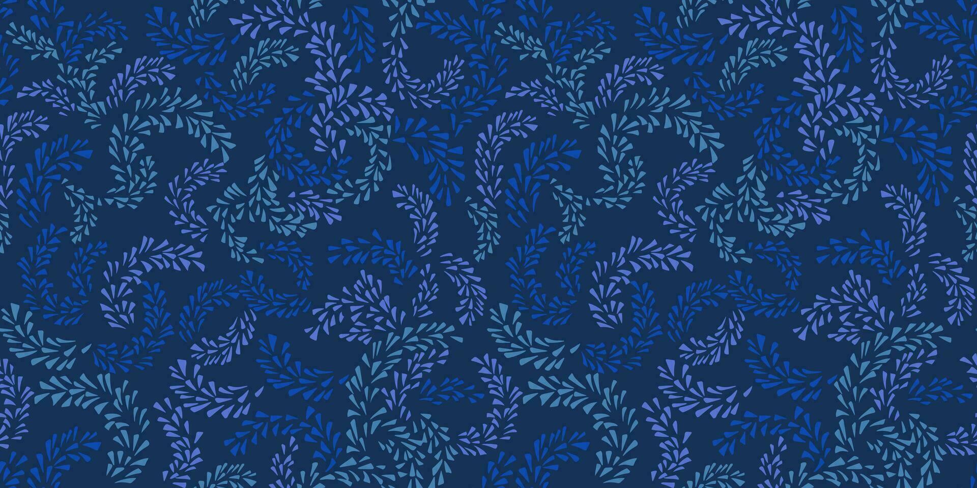 vektor hand dragen skiss grenar, droppar sömlös mönster. enkel abstrakt texturerad blommig utskrift. monoton blå bakgrund. design för textil, tyg, tapet, yta design, mode