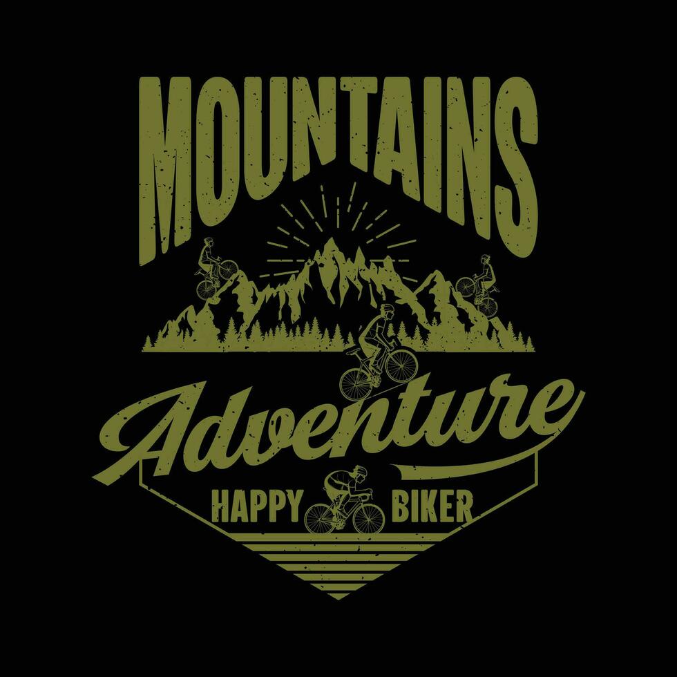 berg äventyr Lycklig cyklist t-shirt design vektor