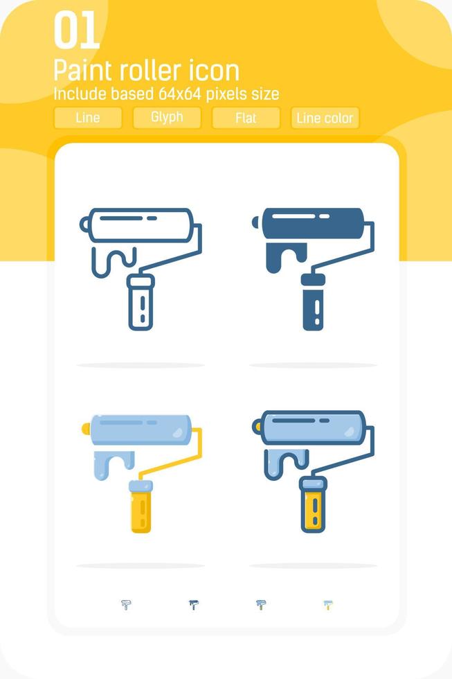 målarulle ikonuppsättning med flera stil isolerad på vit bakgrund. vektor ikon formgivningsmall för grafik, webbdesign, logotyp, industri, teknik och alla projekt. inkluderar 64x64 pixlar