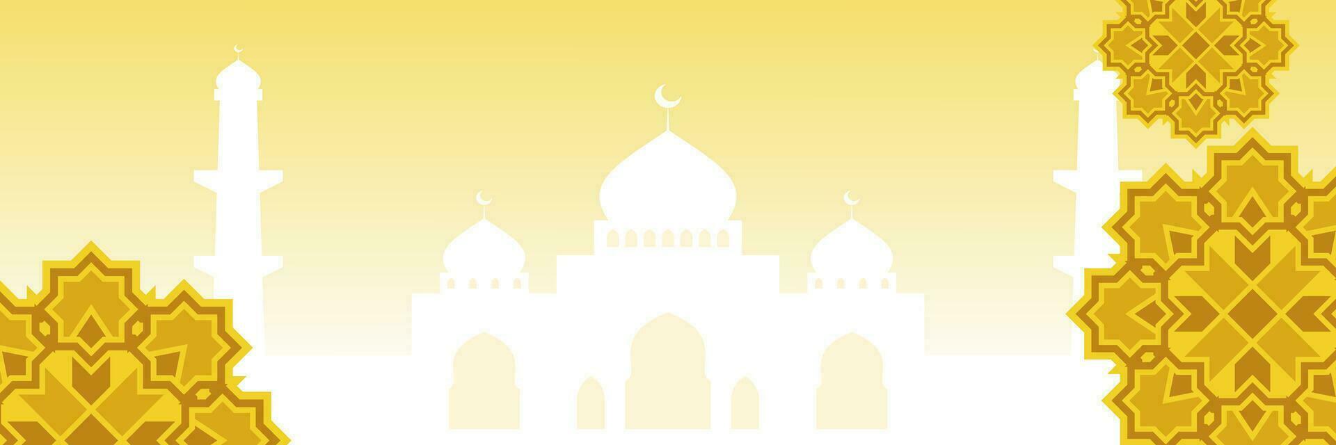 islamic guld bakgrund, med skön mandala prydnad och moské silhuett. vektor mall för baner, hälsning kort för islamic högtider, eid al-fitr, ramadan, eid al-adha