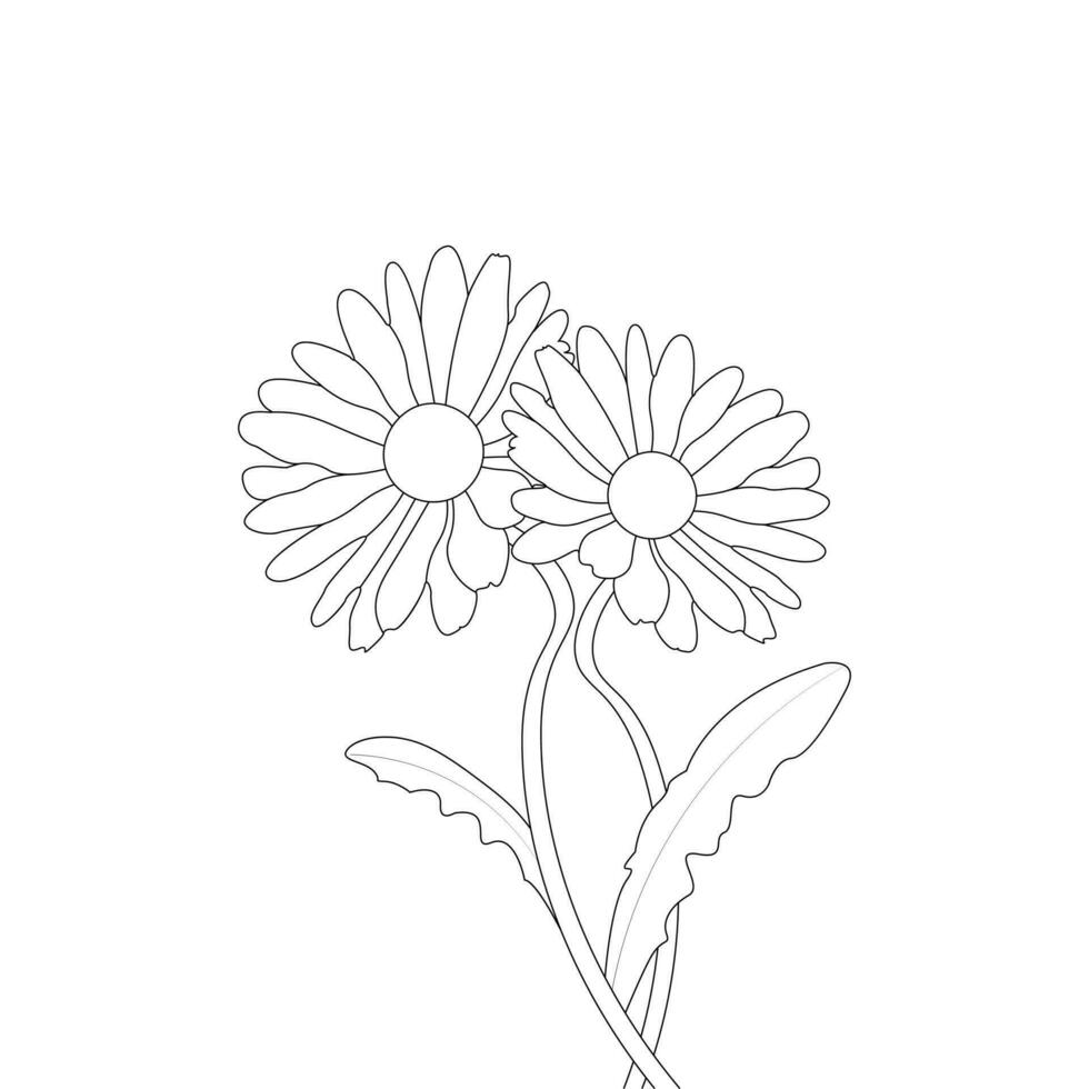 daisy blomma färg sida linje konst illustration vektor