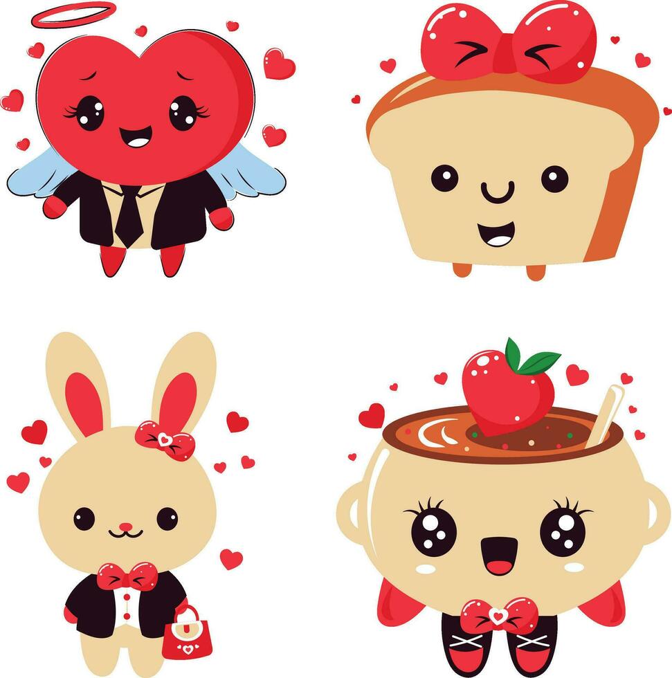 Valentinstag Tag süß Charakter zum Geburtstag, Grüße, Hochzeit Einladungen usw. süß Teddy, Hase, süß Kaffee Tasse, Herz mit Flügel vektor