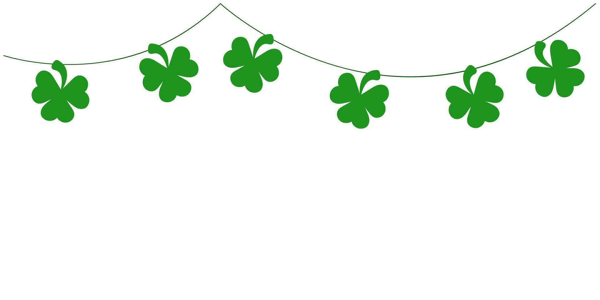 Grün frisch Frühling Girlande mit Kleeblätter und Kleeblätter . Vektor Illustration isoliert auf Weiß Hintergrund. Design zum st. Patricks Tag Banner