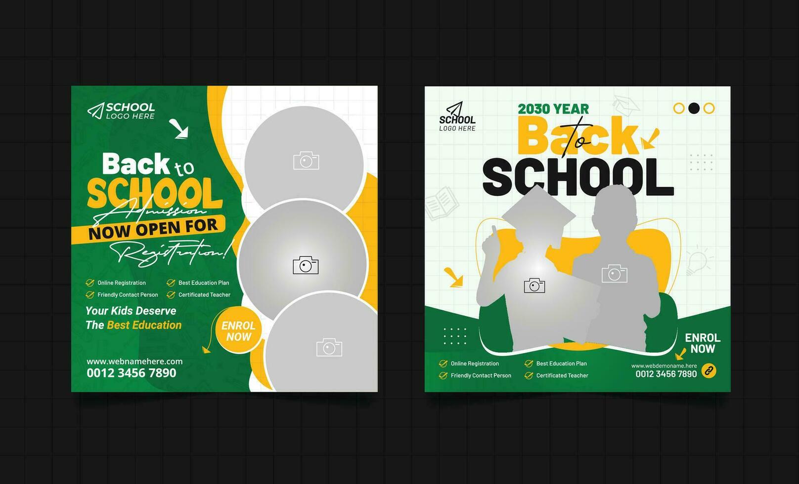 Schule Eintritt Sozial Medien Post Banner, lehrreich Platz Flyer zurück zu Schule Netz Banner Design Vorlage. vektor