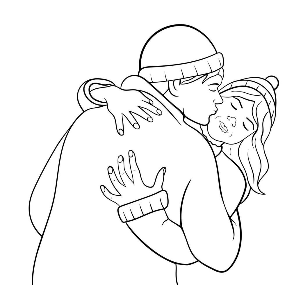 par av älskande man och kvinna. söt ung par kramas och kyssar. vektor illustration.