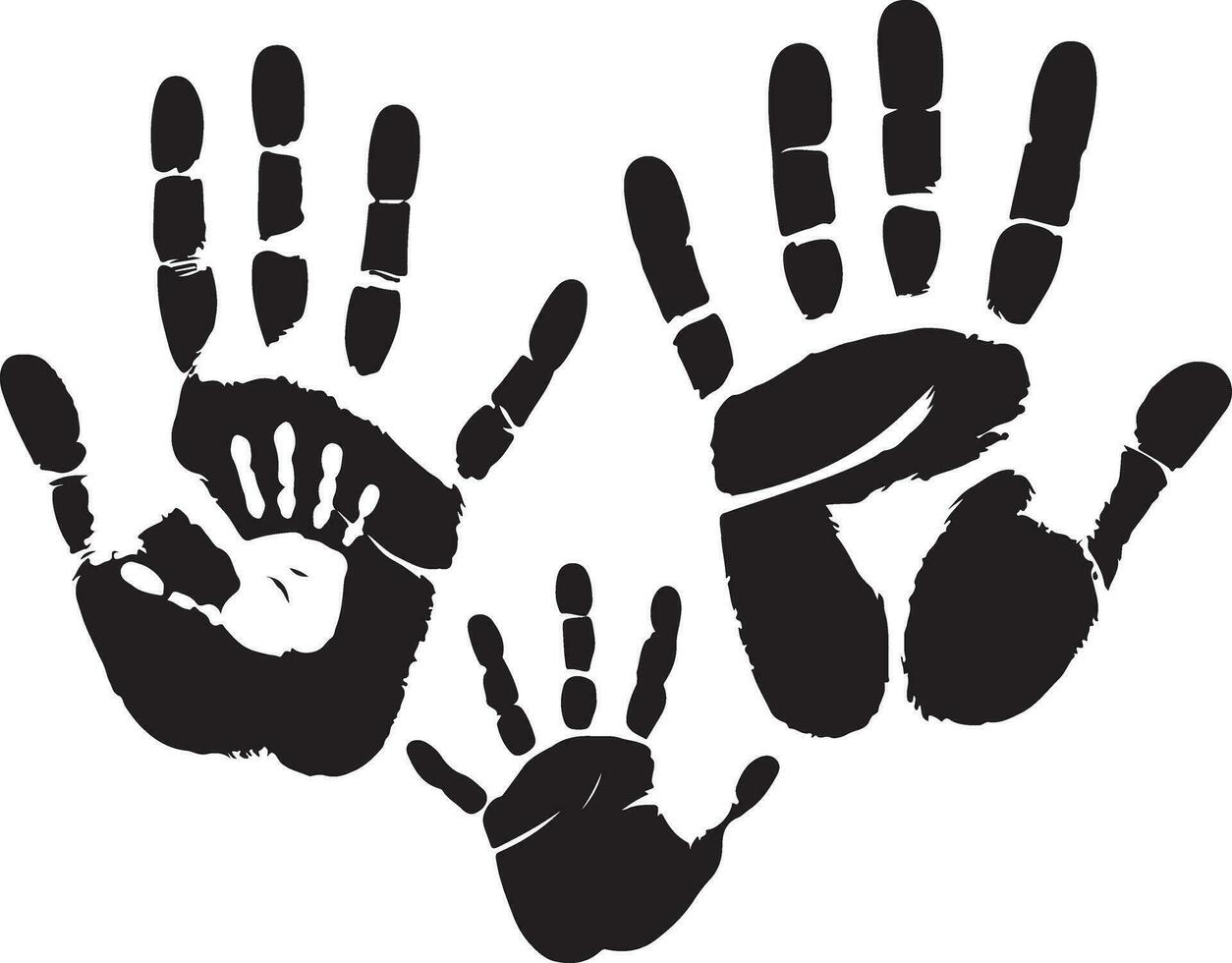 Handabdrücke von ein Mann, ein Frau, ein Kind. Vektor Silhouette auf Weiß Hintergrund 8